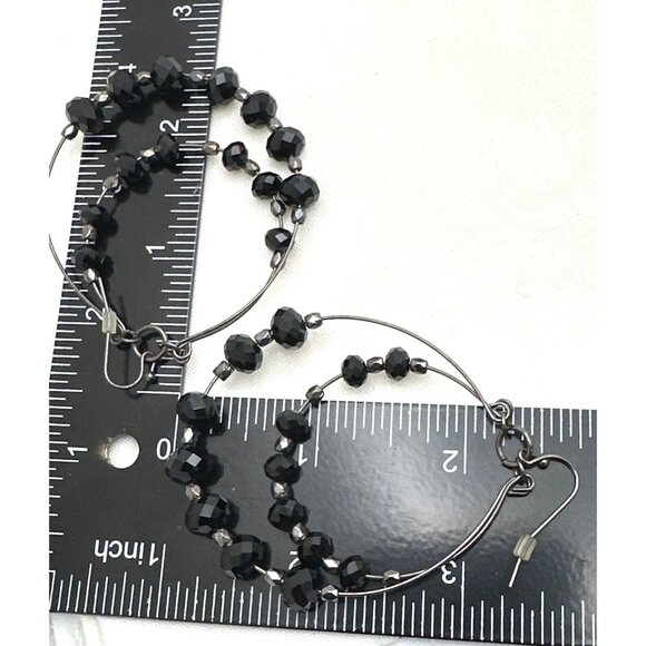Boho Black Faceted Bead Cascade Hoop Earrings Sparkling Whimsigoth Retro Chic - Picture 3 of 3